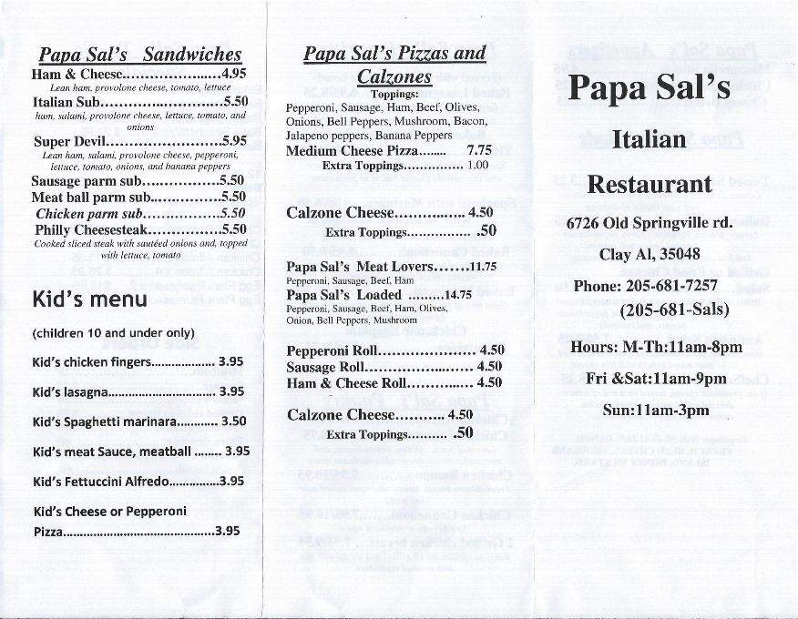 Papa Sal's Italian Restaurant - Clay, AL