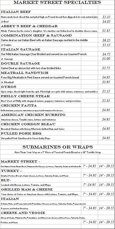 Market Street Sandwiches - Delavan, WI menu_pic