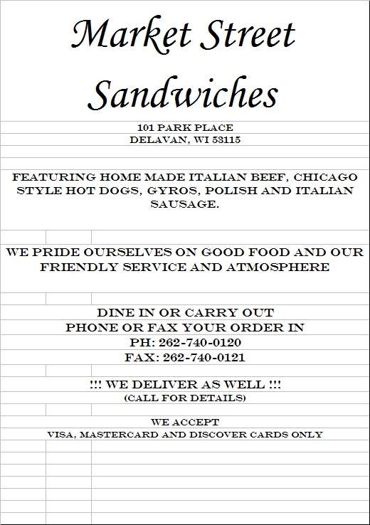 Market Street Sandwiches - Delavan, WI menu_pic
