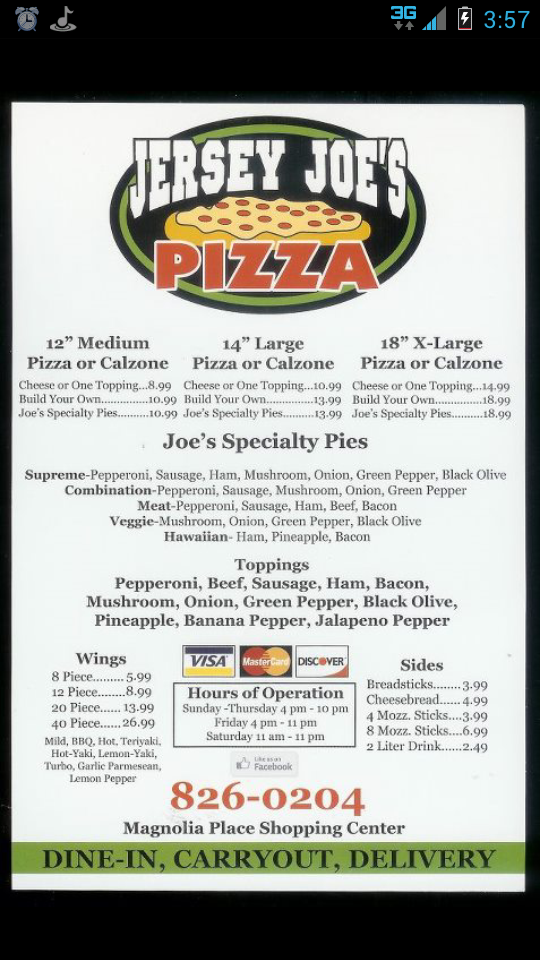 Jersey Joe's Pizza - Rincon, GA menu_pic