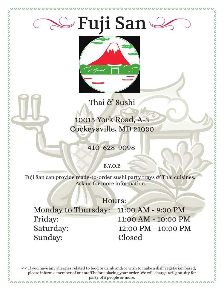 Fuji San - Cockeysville, MD menu_pic
