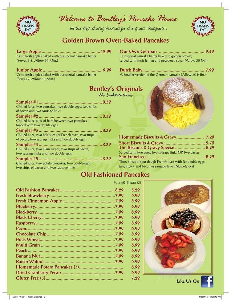Bentley's Pancake House - Wood Dale, IL menu_pic