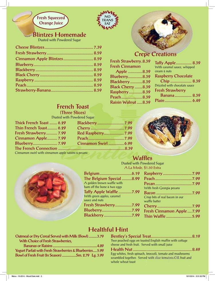 Bentley's Pancake House - Wood Dale, IL menu_pic