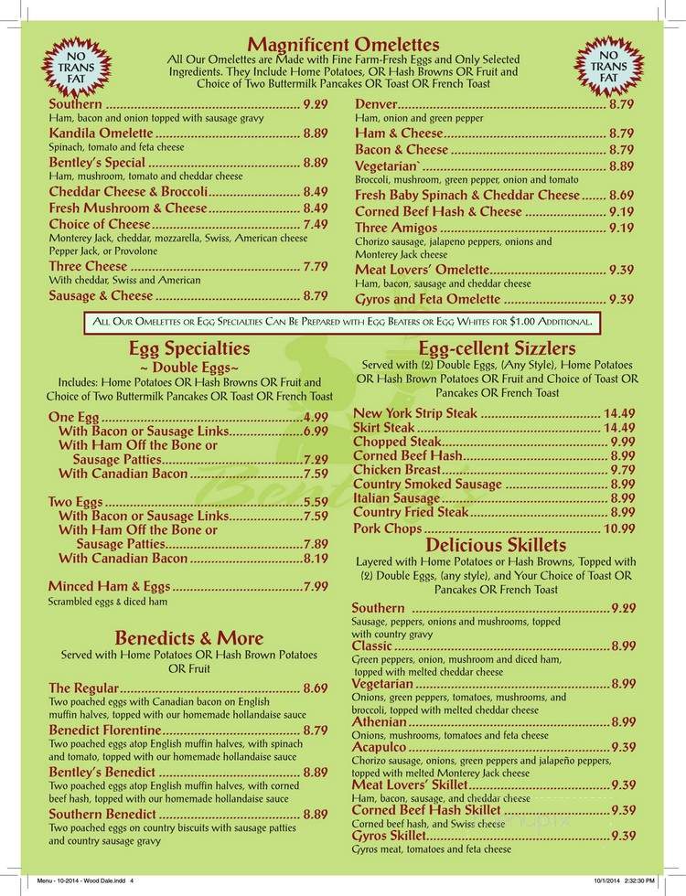 Bentley's Pancake House - Wood Dale, IL menu_pic