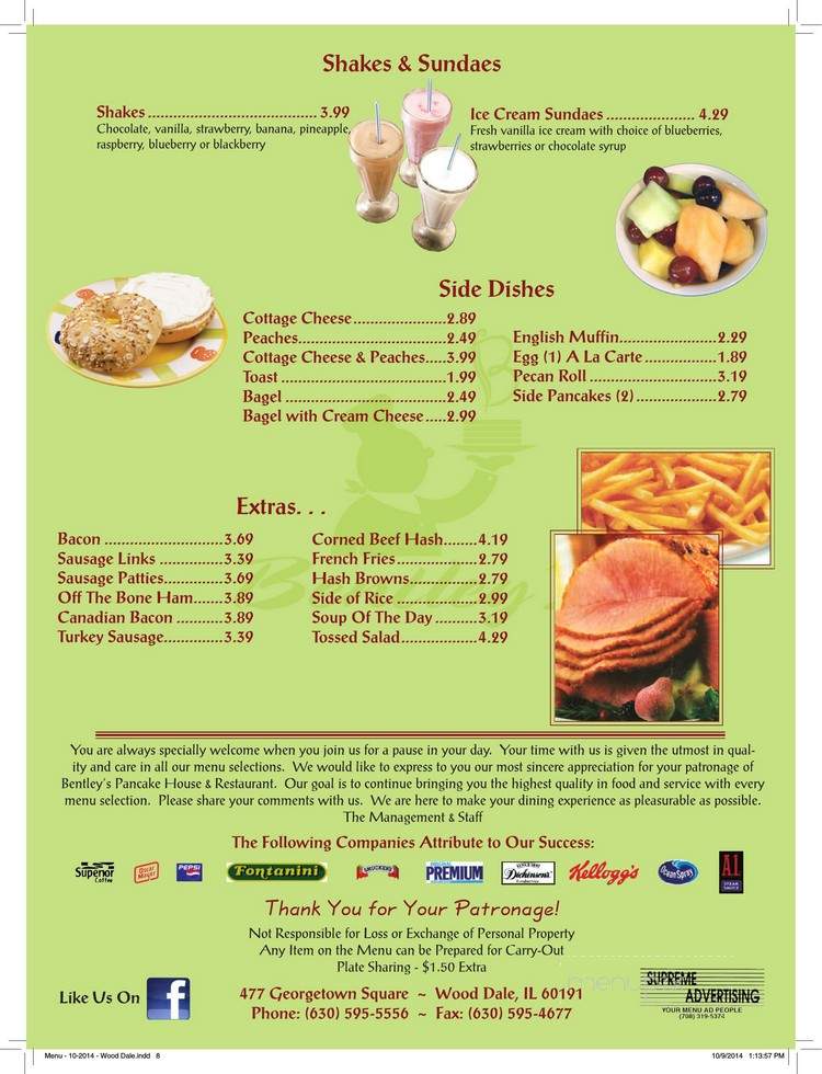 Bentley's Pancake House - Wood Dale, IL menu_pic