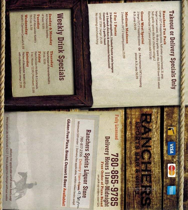 Ranchers Sports Bar & Grill - Hinton, AB menu_pic