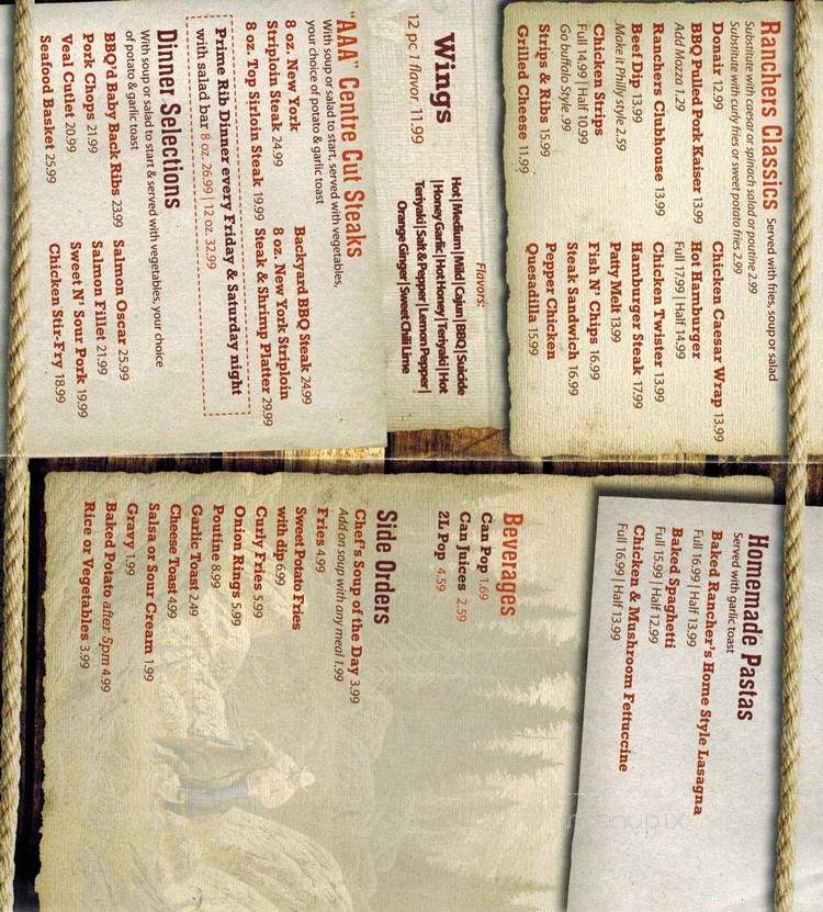 Ranchers Sports Bar & Grill - Hinton, AB menu_pic