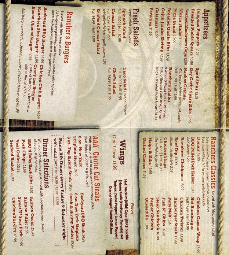 Ranchers Sports Bar & Grill - Hinton, AB menu_pic