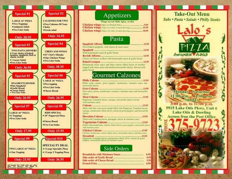 Lalo's Pizza Take Out - Anchorage, AK menu_pic