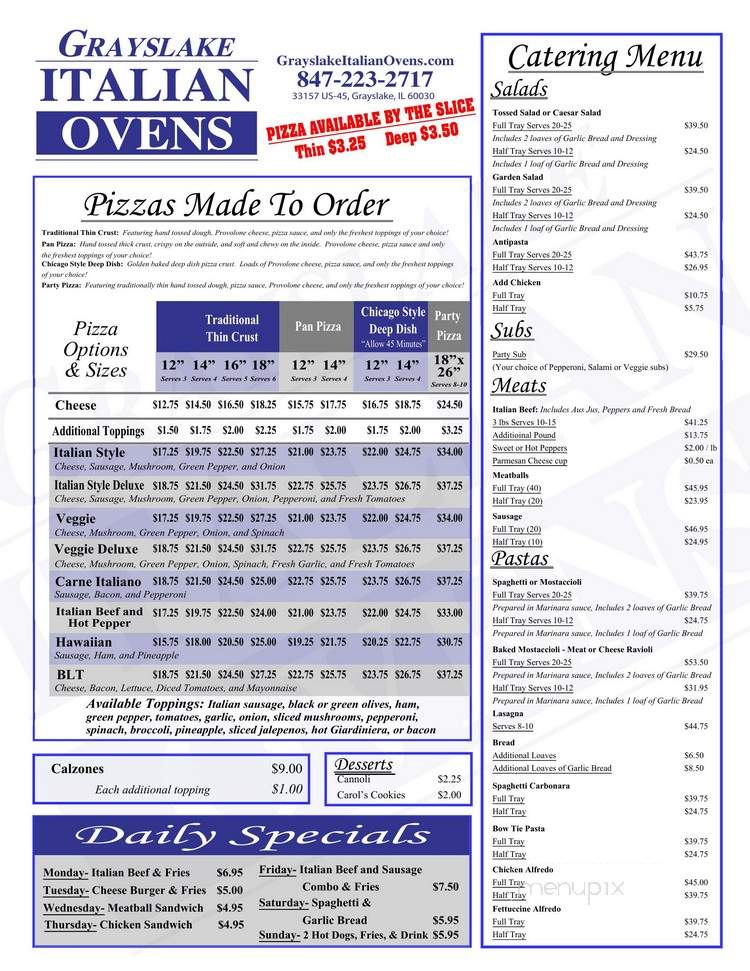 Grayslake Italian Ovens - Grayslake, IL menu_pic