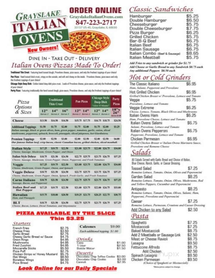 Grayslake Italian Ovens - Grayslake, IL menu_pic