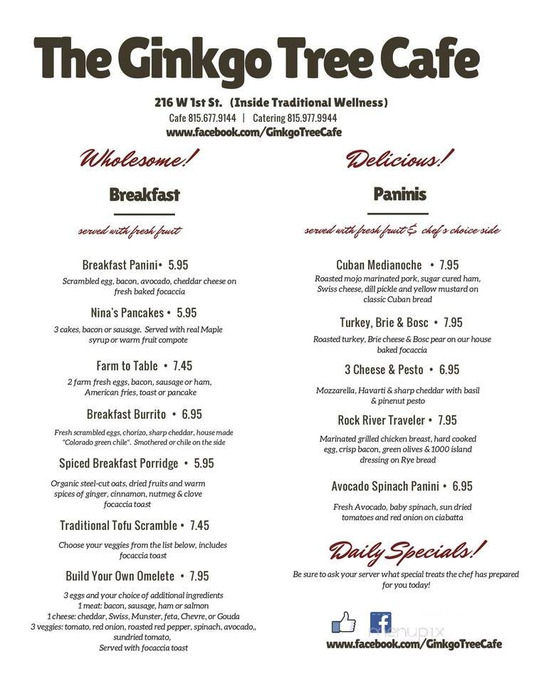 Ginkgo Tree Cafe - Dixon, IL menu_pic