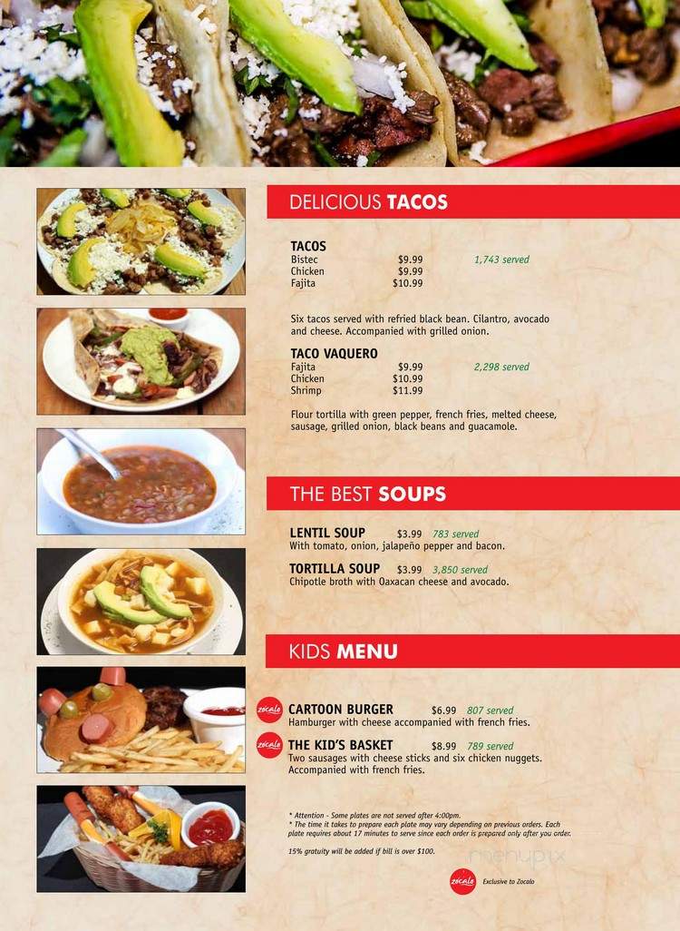 Zocalo Bar & Grill - Brownsville, TX menu_pic
