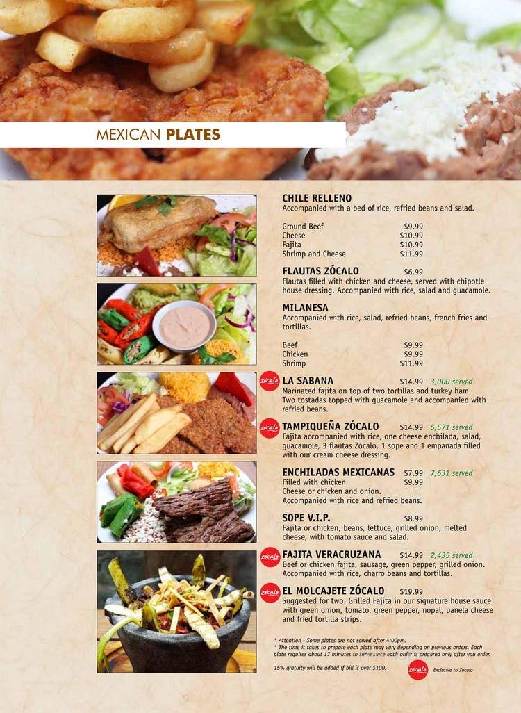 Zocalo Bar & Grill - Brownsville, TX menu_pic