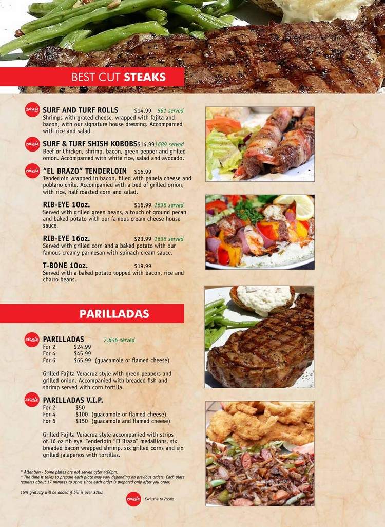 Zocalo Bar & Grill - Brownsville, TX menu_pic