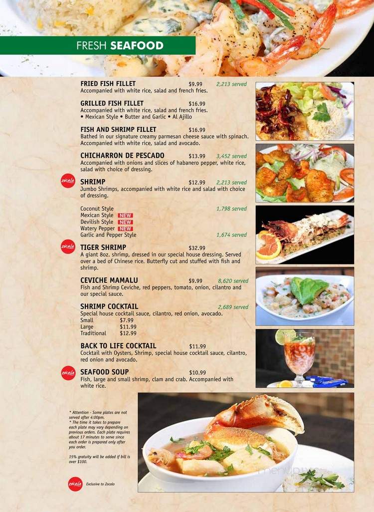 Zocalo Bar & Grill - Brownsville, TX menu_pic