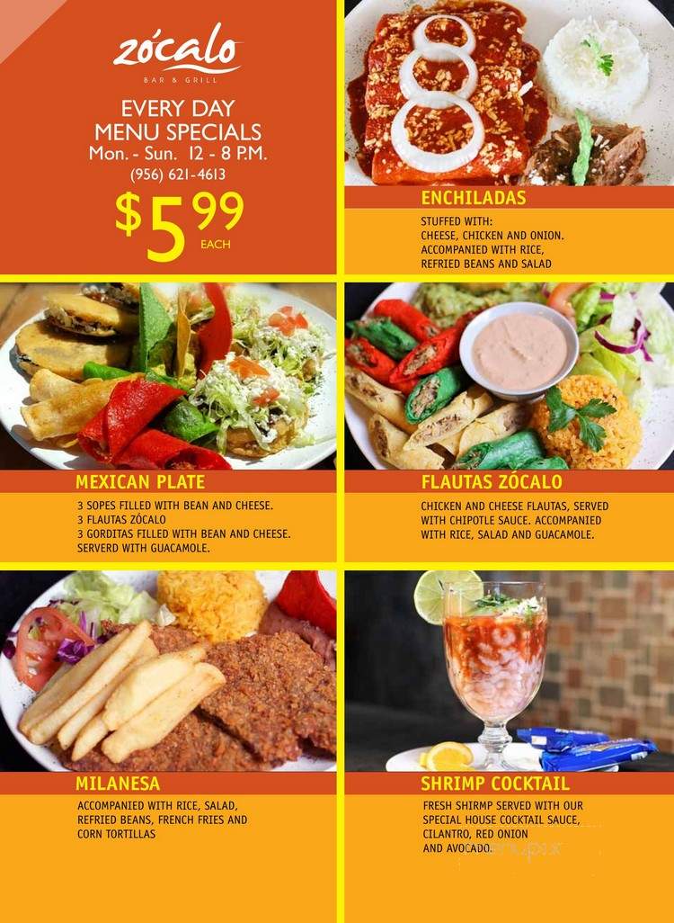 Zocalo Bar & Grill - Brownsville, TX menu_pic