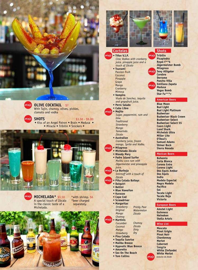Zocalo Bar & Grill - Brownsville, TX menu_pic