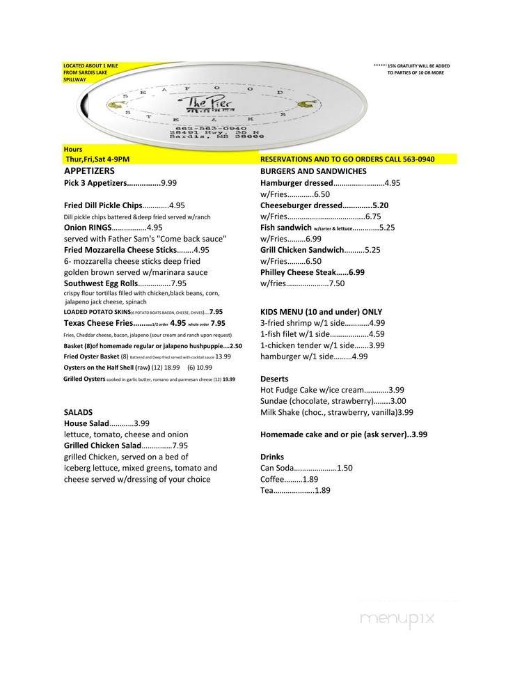 The Pier Seafood and Steaks - Sardis, MS menu_pic