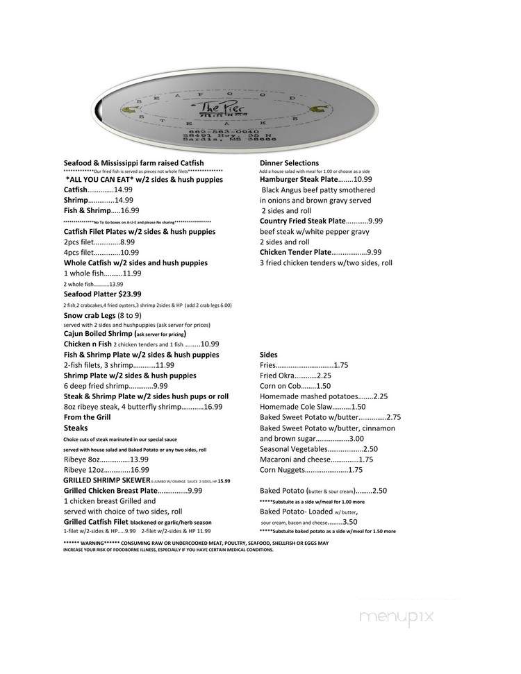 The Pier Seafood and Steaks - Sardis, MS menu_pic