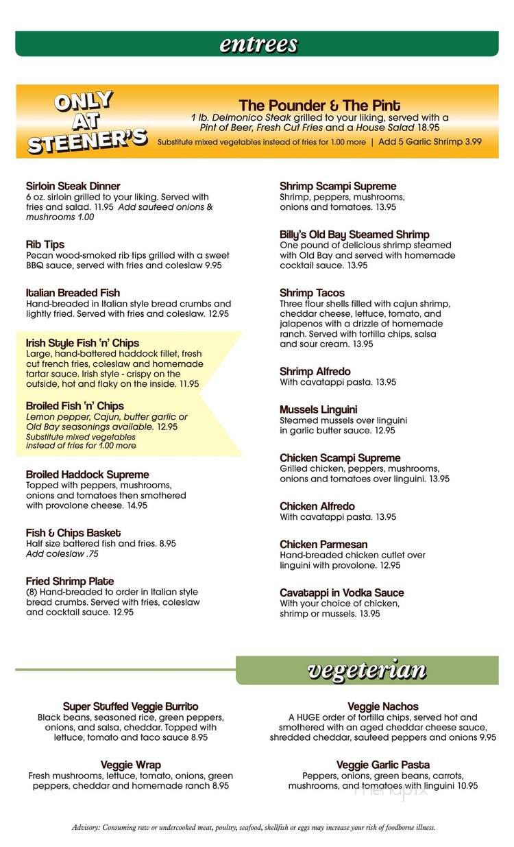Steener's Pub - Bemus Point, NY menu_pic