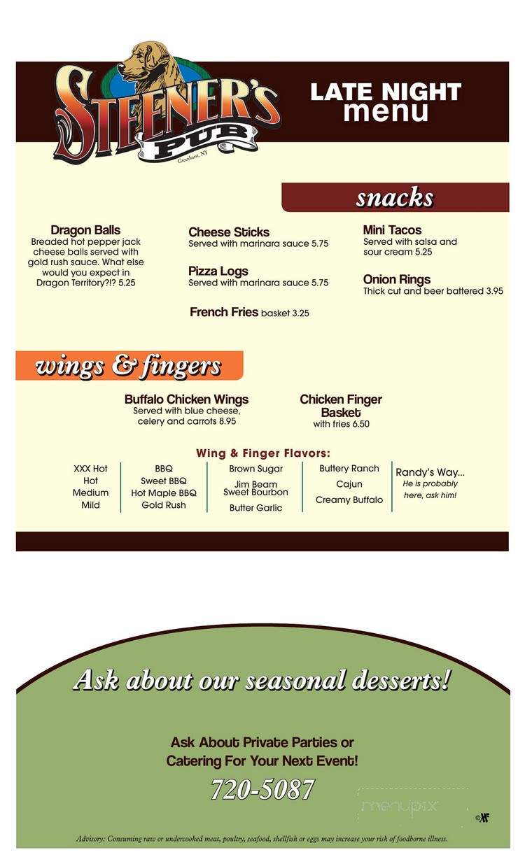 Steener's Pub - Bemus Point, NY menu_pic