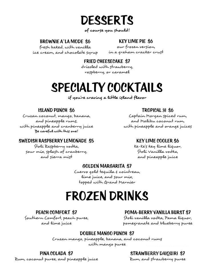 Bistro 31 - Big Pine Key, FL menu_pic