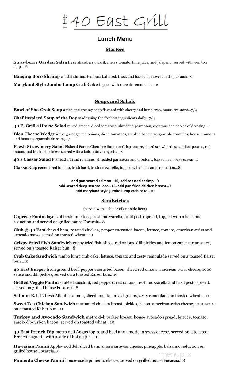 40 East Grill - Statesboro, GA menu_pic