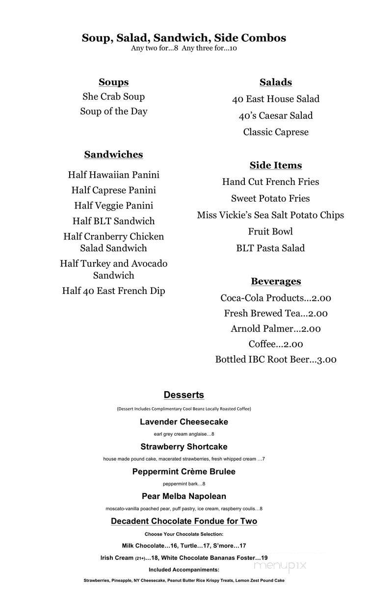 40 East Grill - Statesboro, GA menu_pic