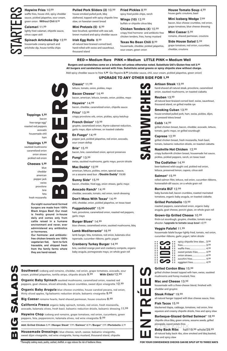 Haywire Burger Bar - Westbrook, CT menu_pic