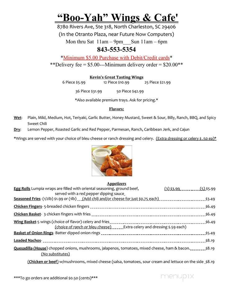 Booyah Wings and Cafe - North Charleston, SC menu_pic