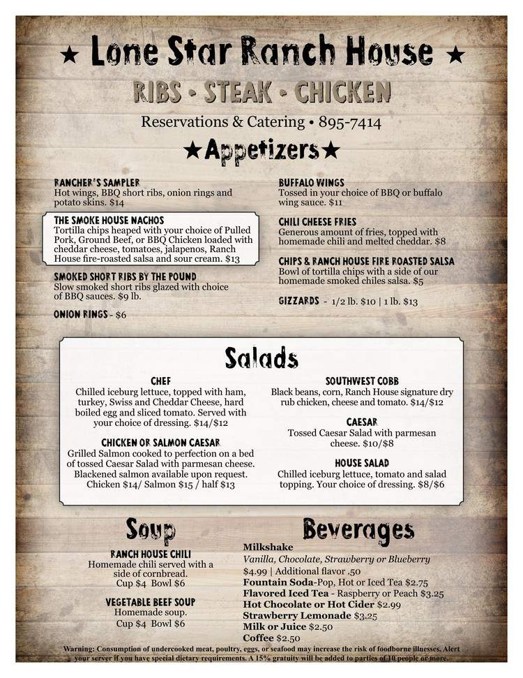 Lone Star Ranch House - Yakima, WA menu_pic