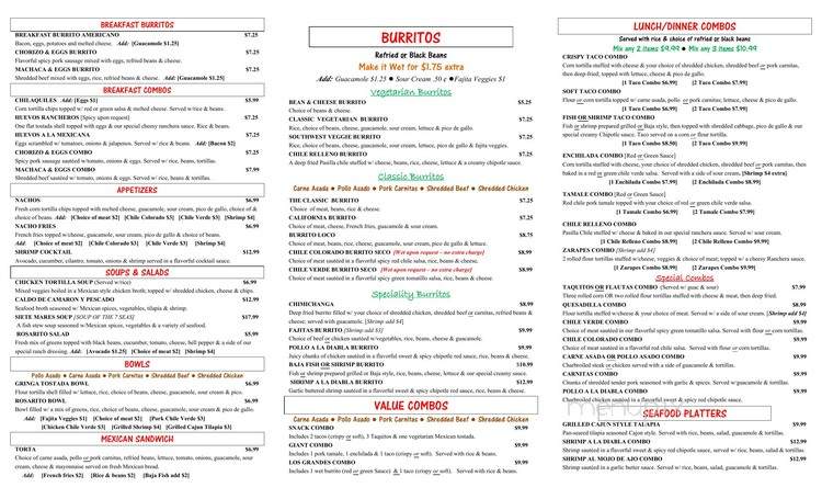 Rosarito Fresh Mexican Grill - Valencia, CA menu_pic