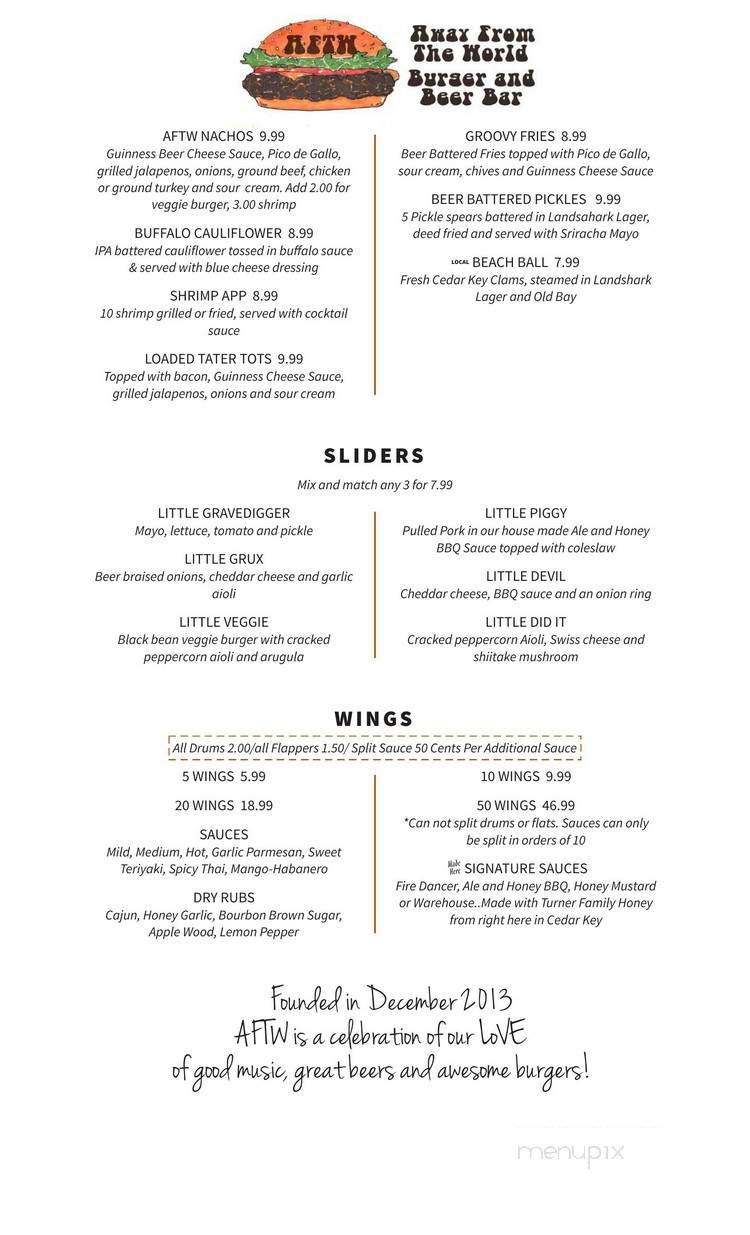 Away from the World Cafe - Cedar Key, FL menu_pic