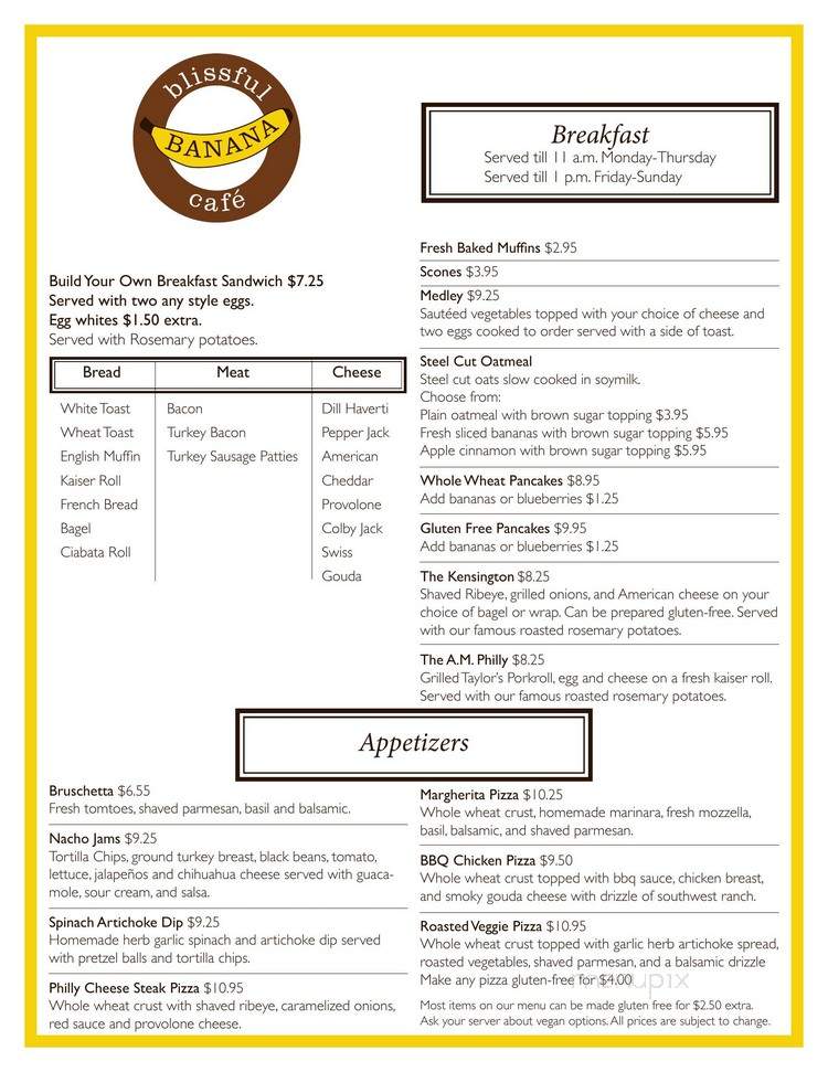 Blissful Banana Cafe - Orland Park, IL menu_pic