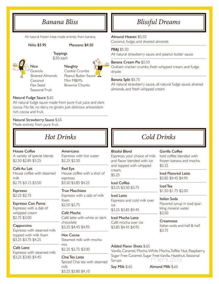 Blissful Banana Cafe - Orland Park, IL menu_pic