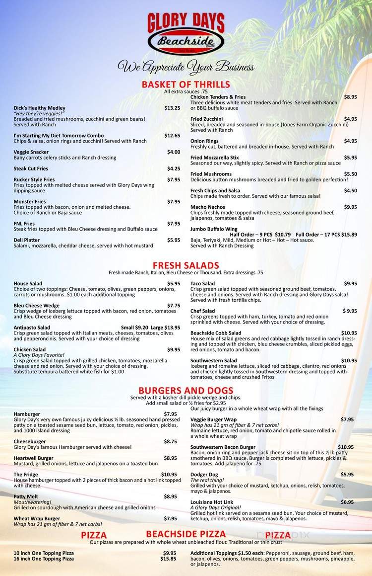 Glory Days Beachside Grill - Seal Beach, CA menu_pic