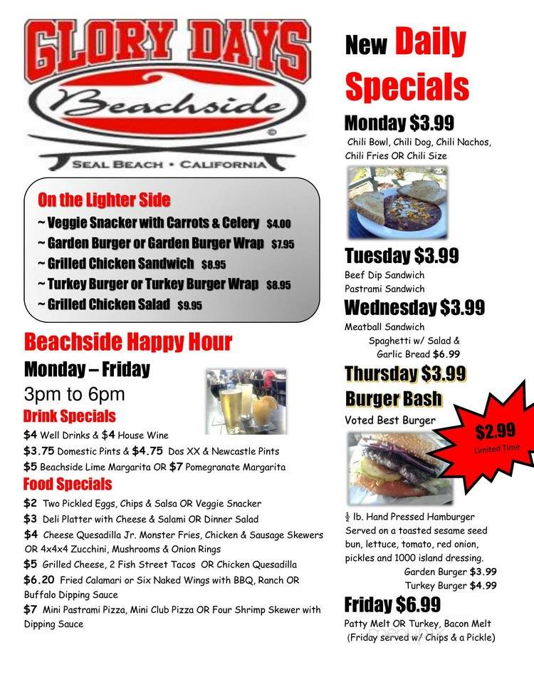 Glory Days Beachside Grill - Seal Beach, CA menu_pic