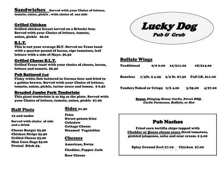 Lucky Dog Pub - Windsor, IL menu_pic