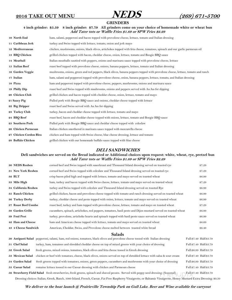 Neds - Hickory Corners, MI menu_pic