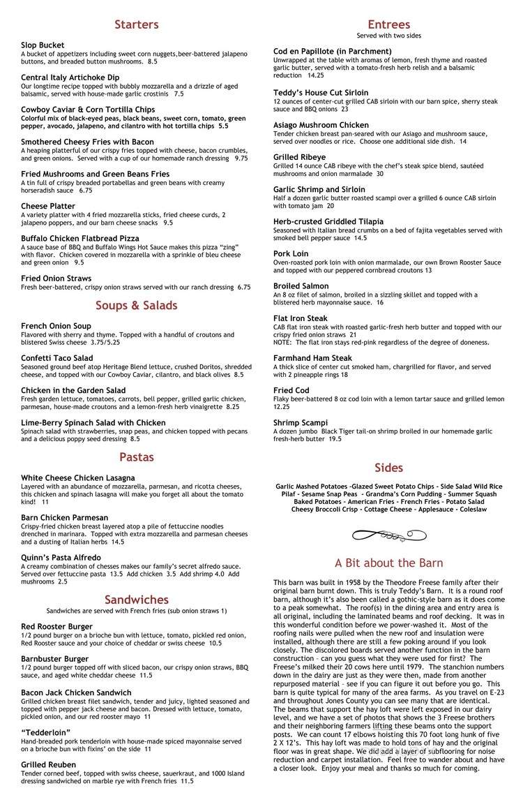 Teddys Barn And Grill - Anamosa, IA menu_pic
