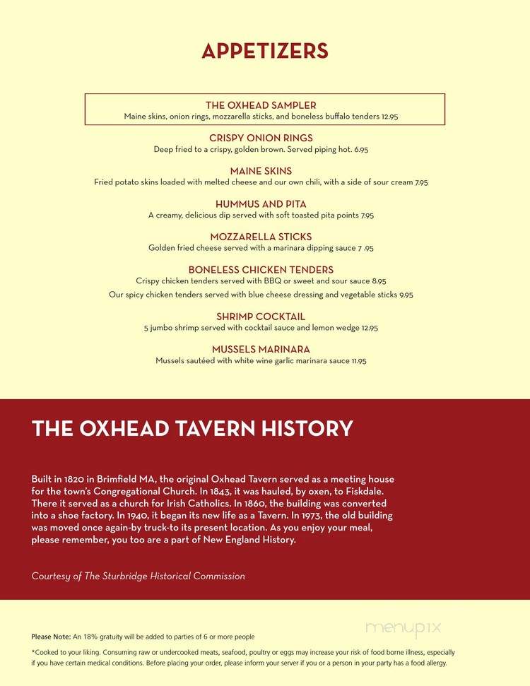 Oxhead Tavern - Sturbridge, MA menu_pic