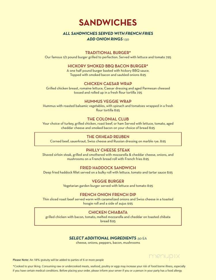 Oxhead Tavern - Sturbridge, MA menu_pic