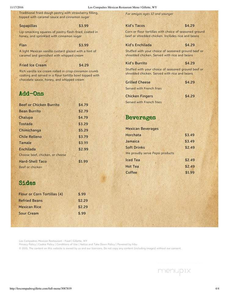 Los Compadres - Gillette, WY menu_pic