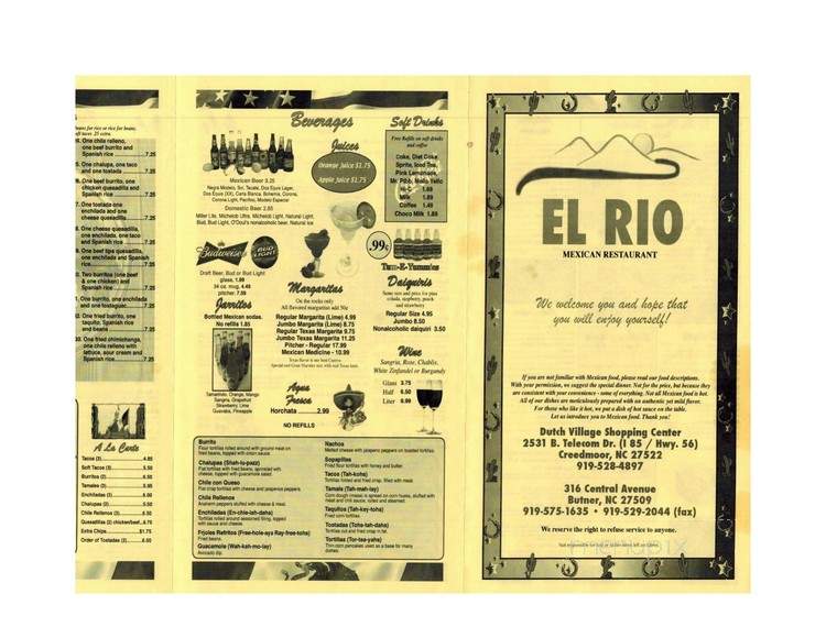 El Rio - Creedmoor, NC menu_pic