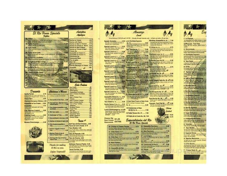 El Rio - Creedmoor, NC menu_pic