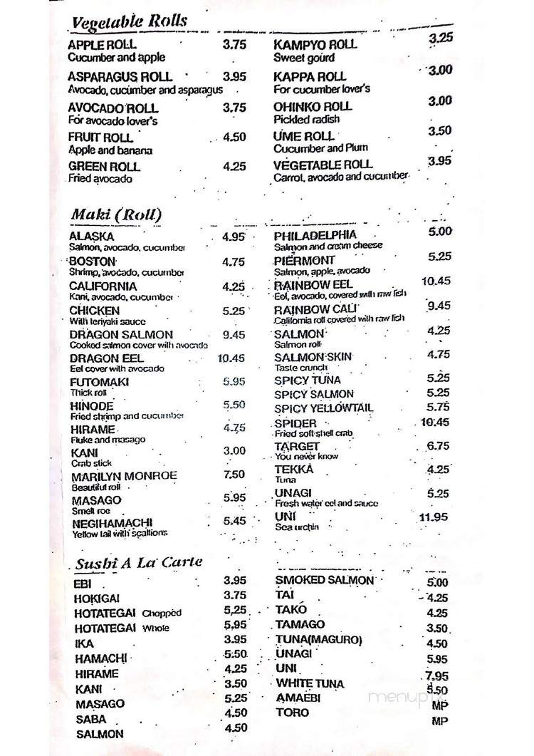 Hinode Japanese Restaurant - Piermont, NY menu_pic