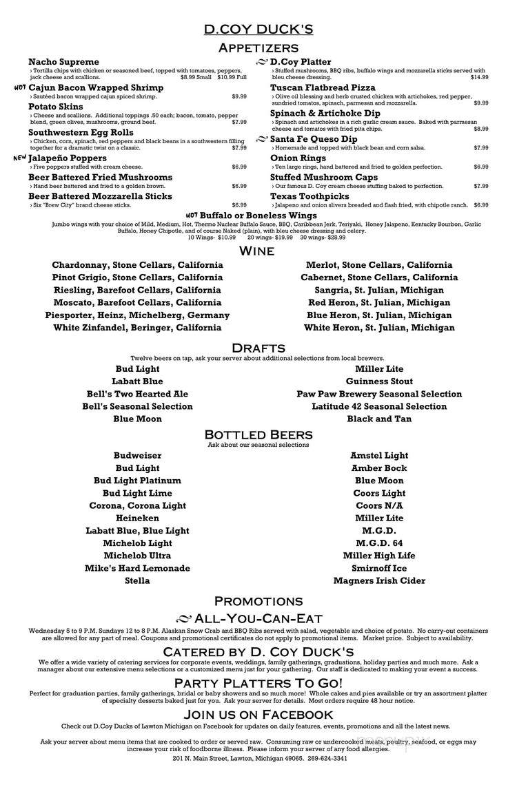 D Coy Duck's - Lawton, MI menu_pic