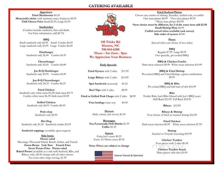 Joe-B-Q BBQ - Maxton, NC menu_pic