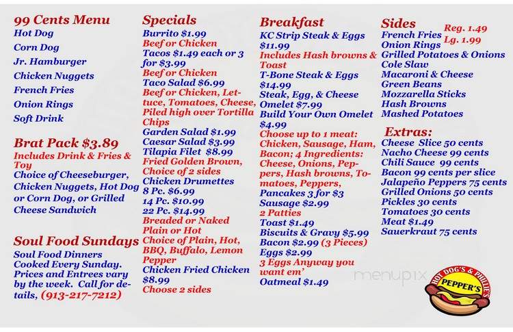 Pepper's Hot Dogs & Phillies - Kansas City, KS menu_pic